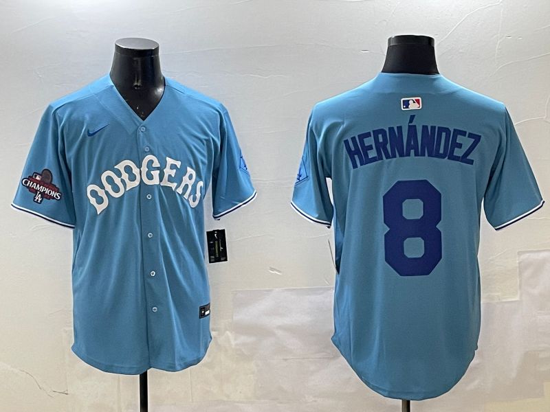 Men Los Angeles Dodgers 8 Hernandez Light Blue Throwback Game 2025 Nike MLB Jersey style 15